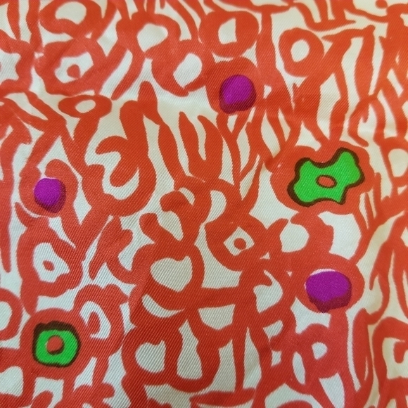 {26" X 26"} Vintage Givenchy Paris Scarf Abstract Orangy-Red Green Purple White - Picture 7 of 13